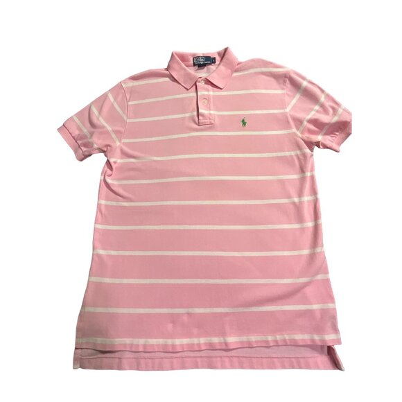 Polo Ralph Lauren Pink with White Stripe Men's Large Polo Shirt - Picture 2 of 6